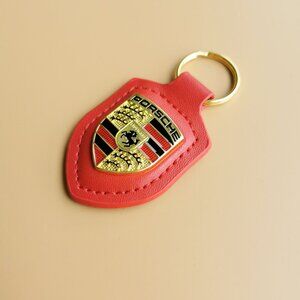 New Porsche Red Leather Keychain Luxury Car Accessory Gift